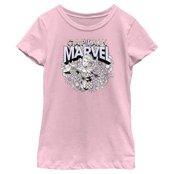 Girl's Marvel Floral Carol Danvers T-Shirt