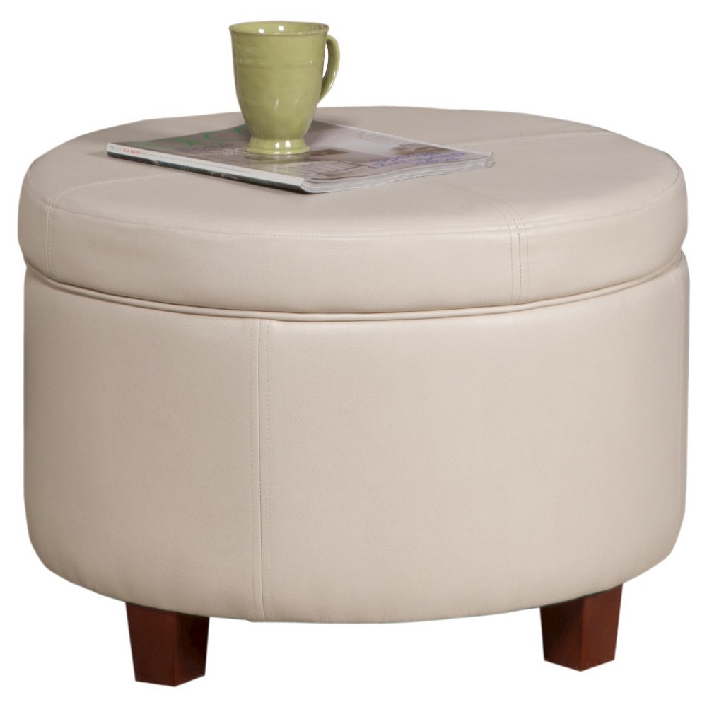 Photos - Pouffe / Bench Large Round Storage Ottoman Ivory - HomePop