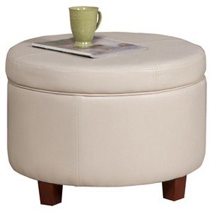 Homepop Large Faux Leather Round Storage Ottoman - Ivory