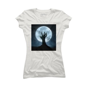 Junior's Design By Humans Halloween! Zombie Hand Reaching from Grave T-Shirt By EBCD T-Shirt - 1 of 3