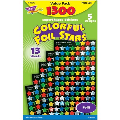 Trend Enterprises Colorful Foil Stars SuperShapes Stickers, pk of 1300