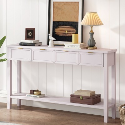 60" Modern Slim Console Table with 4 Drawers,Bottom Shelf & Tall Legs for Entryway,Hallway,Foyer-Baofuwish
