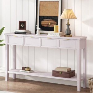 60" Modern Slim Console Table with 4 Drawers,Bottom Shelf & Tall Legs for Entryway,Hallway,Foyer-Baofuwish - 1 of 4