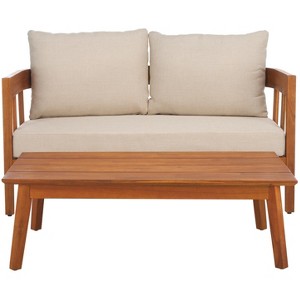 Owen Bench And Table - Indoor/Outdoor - PAT7086 - Natural/Taupe - Safavieh - 1 of 4