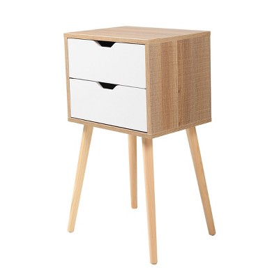 Infurnic Nightstands 2 Set Of Double Draw Nightstand With Drawers, Open Compartment, Elegant And Simple Design, White, 15.87"*11.81"*28.15"