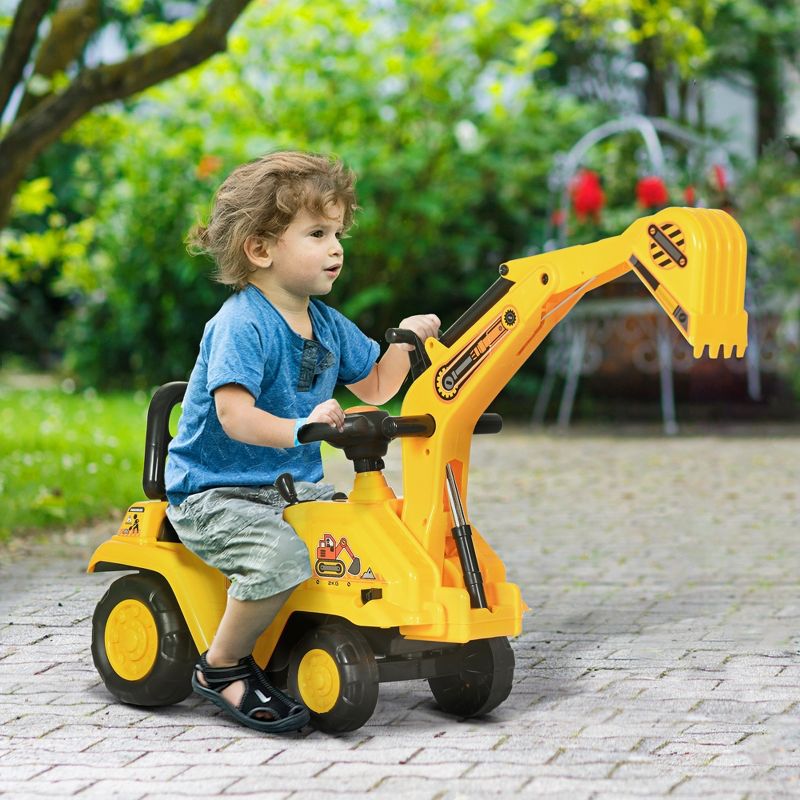 HOMCOM Ride On Excavator Pull Cart, Kids Digger Ride on Truck with Horn, Storage, Sit and Scoot Pretend Play Toy Construction Car, Ages 18M+, 4 of 10