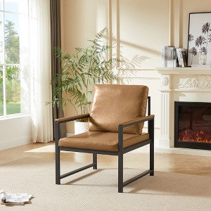 Grungis Retro Accent Chair with Extra Soft Padded & Cushion,Armchair with Metal Armrests and Frame,Accent Chair for Bedroom,Reading Room,Office - 1 of 4