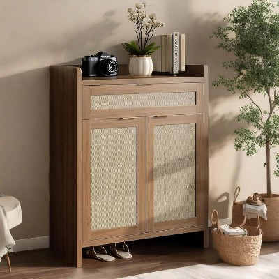 Acekool 4-Tier Shoe Storage Cabinet with 3 Flip Drawers & 2 Slide Drawers, Adjustable Shelves