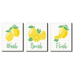 Big Dot of Happiness So Fresh - Lemon - Kids Bathroom Rules Wall Art - 7.5 x 10 inches - Set of 3 Signs - Wash, Brush, Flush - 1 of 4