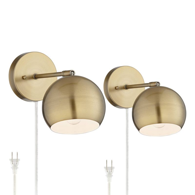360 Lighting Selena Modern Wall Lamps Set of 2 Warm Brass Plug-in 5 3/4" Fixture LED Pin Up Sphere Shade for Bedroom Bathroom Vanity Living Room House, 1 of 9