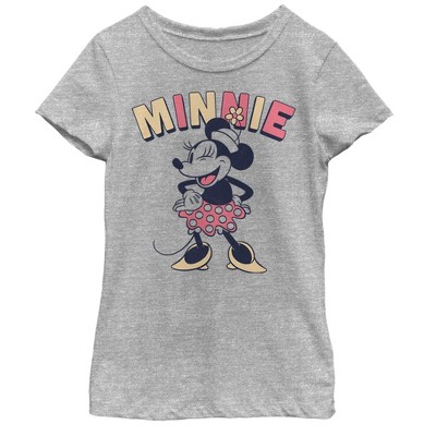 Girl's Disney Retro Winking Minnie T-shirt - Athletic Heather - Large ...