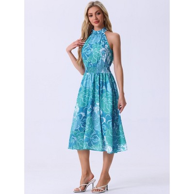 Женские платья INSPIRE CHIC Women's Boho Summer Halter Neck Sleeveless Casual Floral Print Midi Sundresses Blue Green X-Large — фото 4