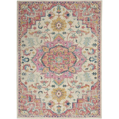 Passion Floral Symphony Blue Rectangular 6'7" x 9'6" Synthetic Rug