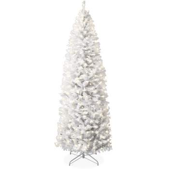 Best Choice Products Pre-Lit White Pencil Christmas Tree w/ Foldable Base, Incandescent Lights