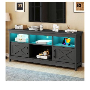 Black TV Stand for 65 Inch TVs, Farmhouse LED Entertainment Center with Cabinets, Power Outlet , Media Console for Living Room - 1 of 4