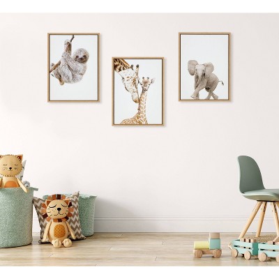 Natural Baby Elephant Walk Canvas Print with Light Wood Frame