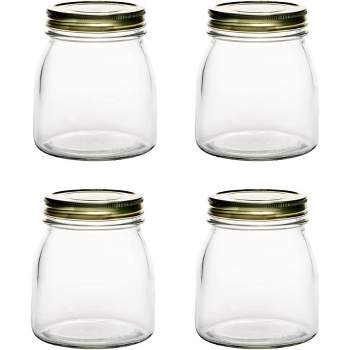 Amici Home Cantania Canning Jar, Airtight, Italian Made Food Storage Jar Clear with Golden Lid, 4-Piece,27-ounce