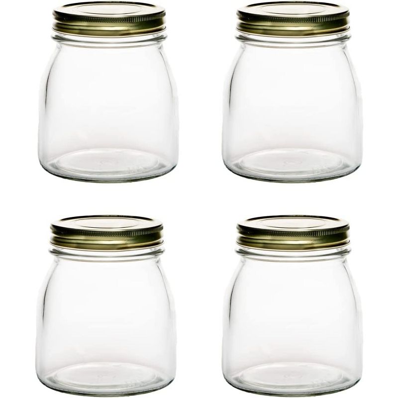 Amici Home Cantania Canning Jar, Airtight, Italian Made Food Storage Jar Clear with Golden Lid, 4-Piece,27-ounce, 1 of 4