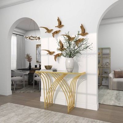 Elegant Gold Metal & Mirrored Glass Art Deco Console Table