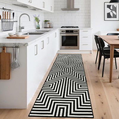 Washable Modern Striped Printed Rug Non Slip Low Pile Rug Soft Geometric Floor Cover Foldable Indoor Carpet for Living Room Bedroom Playroom Nursery