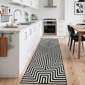 Washable Modern Striped Printed Rug Non Slip Low Pile Rug Soft Geometric Floor Cover Foldable Indoor Carpet for Living Room Bedroom Playroom Nursery - 1 of 4