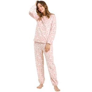 Allegra K Women's Winter Flannel Long Sleeve Nightwear Top and Pants Pajama Sets - 1 of 4