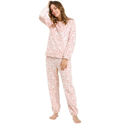 Cheibear Womens Flannel Pajama Sets Winter Cute Printed Long Sleeve  Nightwear Lounge Sleepwear Pink X Small : Target