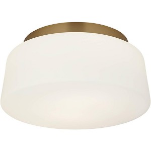 Possini Euro Design Buckley 13" Modern Flush-Mount Ceiling Light Fixture Kitchen Foyer Hallway Drum Round Warm Brass Finish White Glass Bedroom - 1 of 4