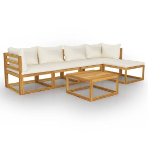 vidaXL Solid Acacia Wood Patio Lounge Set – 6 Piece Outdoor Furniture Set with Cushions and Coffee Table – Weather Resistant Modern Design – Cream - 1 of 4