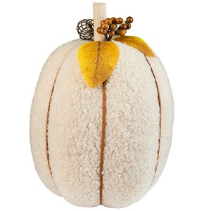 Northlight Plush Pumpkin Fall Harvest Decoration - 10" - Cream and Yellow - 1 of 4