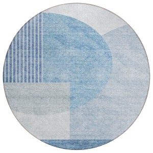 Navy Blue And Sky Blue Geometric Washable Indoor Outdoor Area Rug - 1 of 4