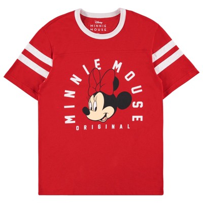 Ladies Mickey & Minnie Mouse Shirt - Classic Mickey & Minnie Mouse - Disney Mickey & Minnie Varsity Stripe Sleeve Athletic Tee