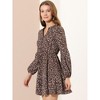 Allegra K Women's Floral Print Button Front Puff Sleeve Tie Waist Shirt Dress - 4 of 4