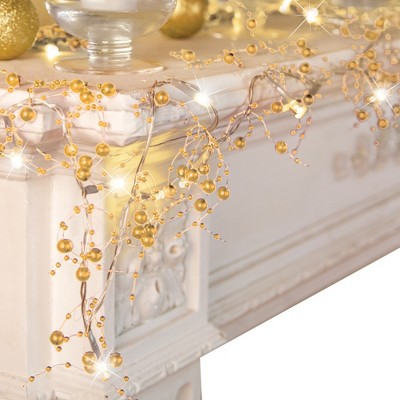 Collections Etc Lighted Berry-Beaded Holiday Garland