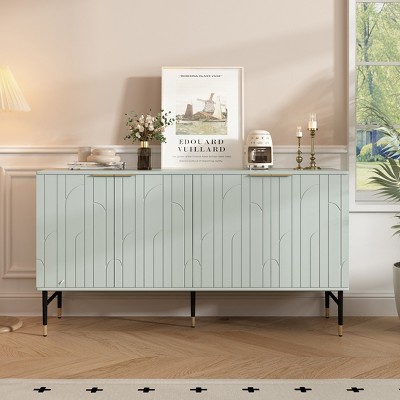 DOMETOUR Sideboard Buffet Cabinet Modern Accent Cabinet with 4 Door Entryway Cabinet with Storage for Living Room Dinning Room Gray