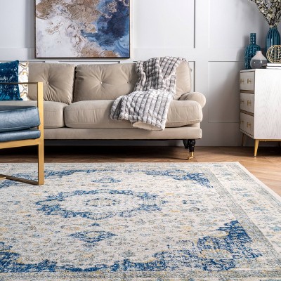 Blue Reversible Synthetic Persian Style Runner Rug, 2' 6" x 10'