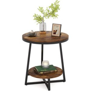 Syemin End Tables Industrial End Table with Storage Shelf, 2-Tier Round Side Table, Rustic Sturdy Nightstand, Bedside Table, Brown, 19.7"*19.7"*23.62" - 1 of 4