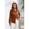 Coolmee Women's Satin Blouses Faux Silk Button Down Office Workplace Shirts Long Sleeve Loose Fit Semi Formal Business Casual   M Dark Brown - 2 of 3