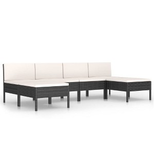 vidaXL 6-Piece Patio Lounge Set - Poly Rattan Outdoor Furniture with Cushions in Black and Cream - Modular Weather Resistant Design - 1 of 4