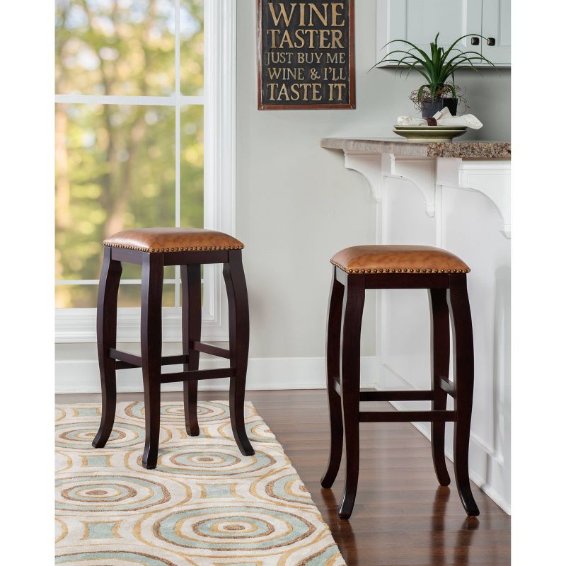 San Francisco Backless Faux Leather Barstool Wood - Linon, 4 of 9