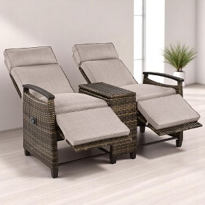 Patio Recliner Loveseat Chair with Adjustable Backrest, Storage Table, and Cushions – Outdoor Lounge Chair for Balcony, Porch, Lawn, or Patio - 1 of 4