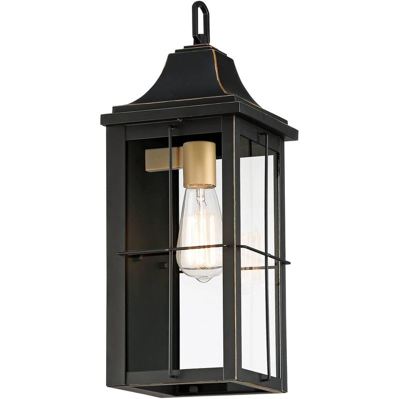 John Timberland Sunderland Vintage Outdoor Wall Light Fixture Black Warm Gold 18 1/2" Clear Glass Panels for Post Exterior Barn Deck House Porch Yard, 5 of 8