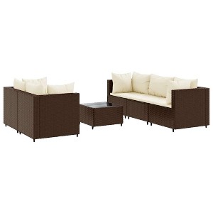 vidaXL Patio Lounge Set with Cushions Sectional Sofa Garden Backyard Poly Rattan - Brown and cream - 1 of 4