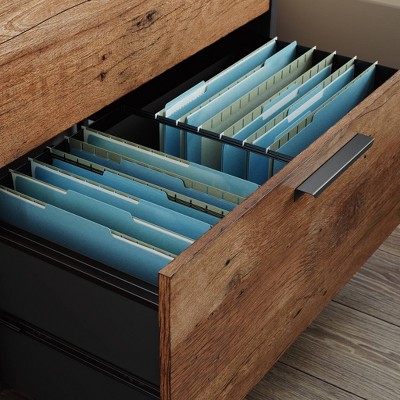 Black and Oak 2-Drawer Lateral File Cabinet
