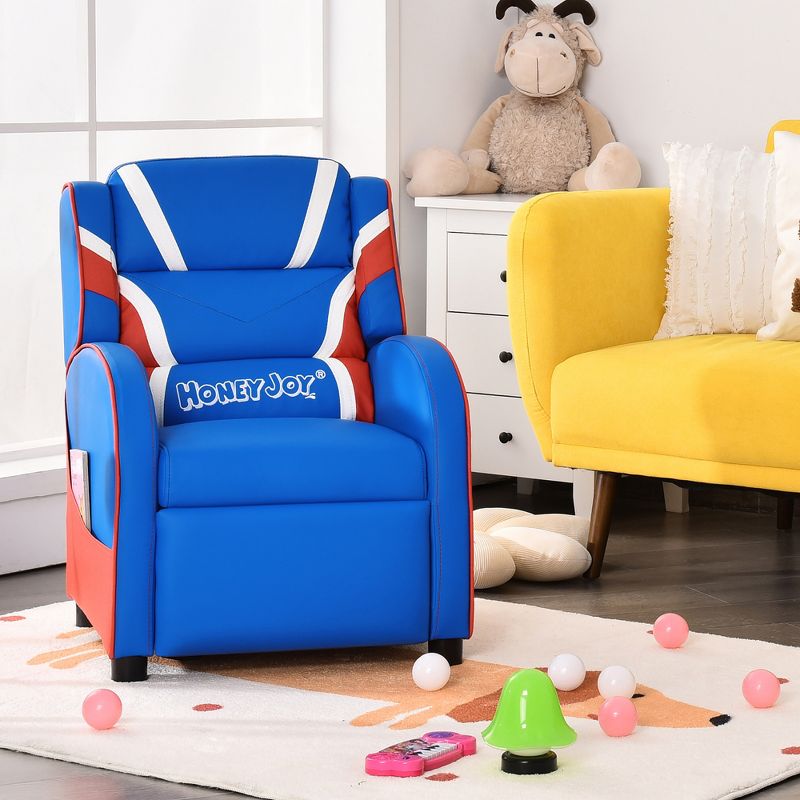 Kids Recliner Chair Gaming Sofa PU Leather Armchair w/Side Pockets Pink\Blue, 2 of 11