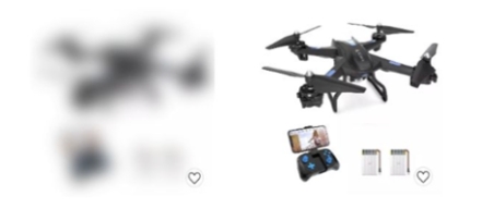 product image with the left side showing a blurred drone product photo, and the right side showing a crisper product image post-loading
