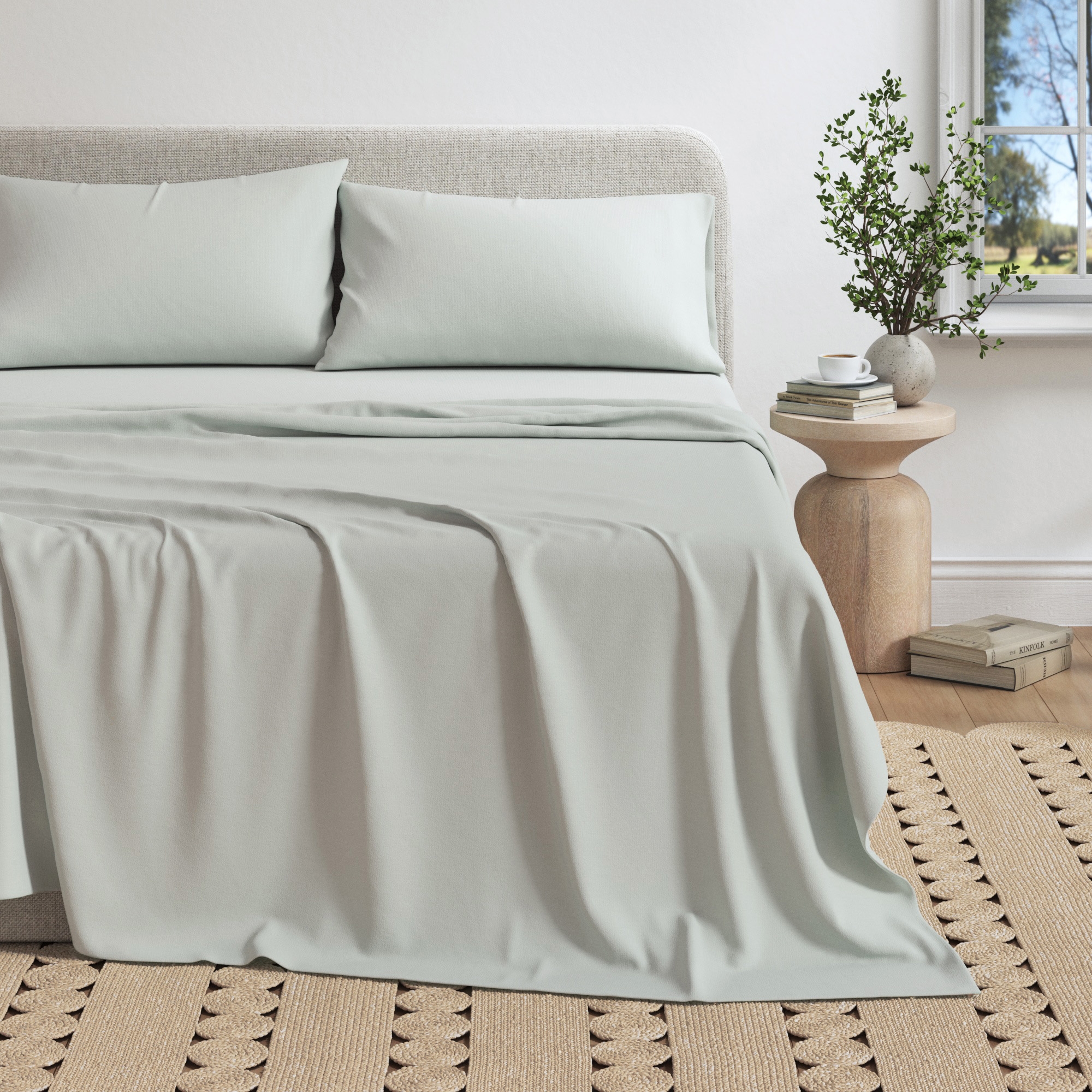 Ultra-Soft Cotton Heathered Melange Jersey Knit Sheet Set - Great Bay Home (Queen, Heathered Aqua)