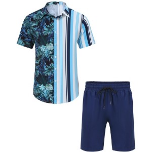 Men's Hawaiian Shirt 2 Pieces Sets Floral Printed Short Sleeve Button Down Shirts and Shorts Summer Beach Outfits - 1 of 4