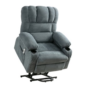AndMakers 38.97 in. W Blue Fabric Massage Recliner with Remote Control, Tufted and Storage - 1 of 4