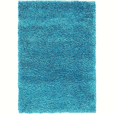 Turquoise Rectangular Solid Shag Synthetic Area Rug